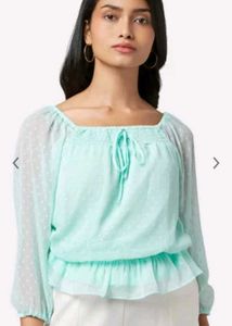Honey by Pantaloons Women Sea Green SelfDesign Top