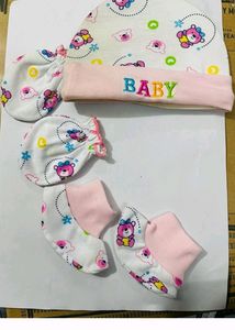 Pink Baby Cap With Mitten