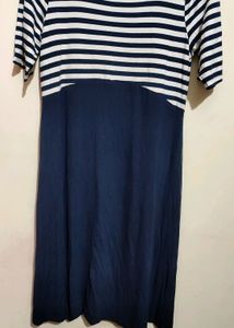 Navy Blue &amp; White Lining Dress For Girl Or Woman