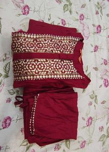 Indo Era Maroon Kurta Set (Size M)