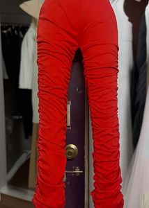 Pintrest Red Ruched Detail Leggings