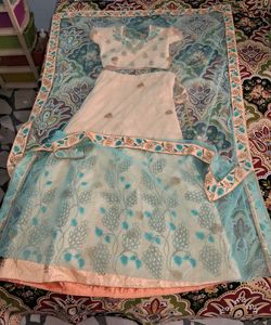 90% Off 💥 Heavy Embroidery Sky Blue Peach Lehenga
