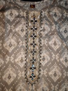 Light Silver Gray Printed Kurti Pant Set