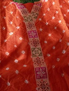 Bright Orange Rich Silk Bandhani Kurta