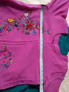 Pink And Rama Green Self Embroidered Kurta Set.