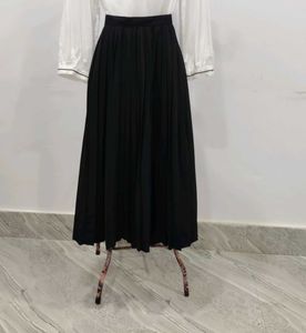 Black Pleated Midi Skirt