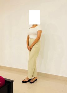 Pastel Green High-Waist Straight-Leg Trousers