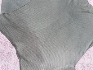 Grey Ribbed Button-Up Crop Top