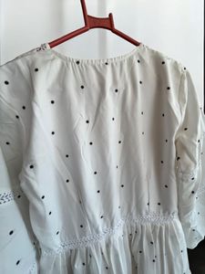 polka White colour floral dress