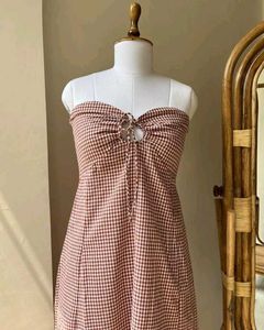 Red Gingham Sweetheart Tie-Up Dress