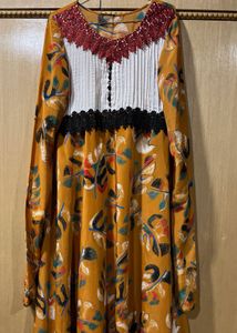 Elegant Mustard Ethnic Dress with Pleated Bodice