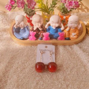 Cherry Drop Earrings and crystal studs