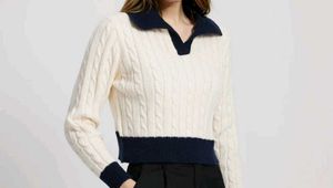 Cable Knit Crop Polo Sweater