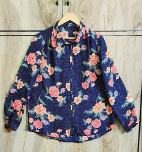 Black Floral Desgin Shirt Size-44