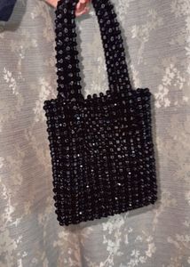 Black Beaded Hand Bag