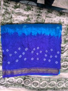 Dark And Light Blue Rajasthani Tie Dye Saree