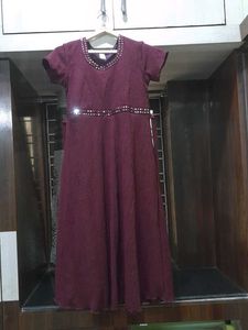 Maroon Mirror Work Dress -45 Inches Long
