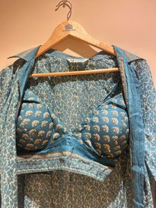 Teal Printed Bikini Top Set &amp; Shirt