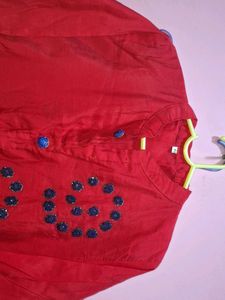 Red Embellished Kurta