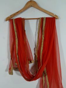 Orange  Brocade Ethnic Lehenga &amp; Dupatta Set