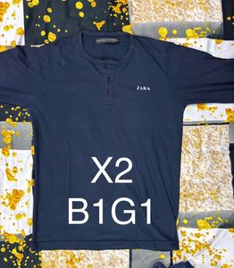 ZARA Navy Blue & Black Sweat T-Shirt For Mens