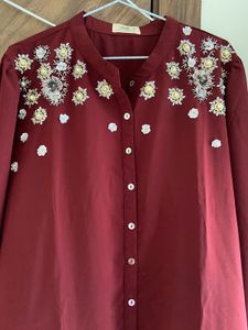 Maroon Embroidered Kurta Set