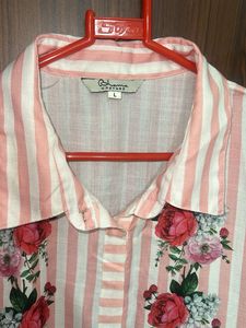 Striped Floral Shirt A Line Kurta