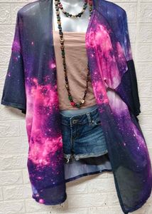 Galaxy Print Lightweight Beach Wear Cardigan