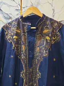 paisley Embroidered Blue Kurta XXL