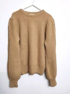 Beige Puff Sleeve Knit Sweater