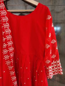 Red Embroidered Anarkali Suit