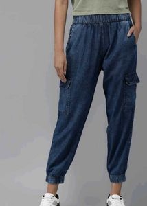 Stylish Blue Denim Cargo Joggers