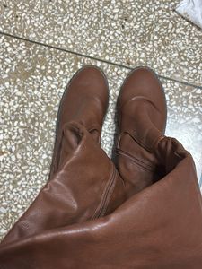 Brown Lace-Up Knee High Boots