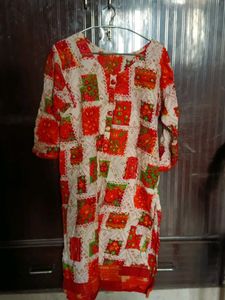 Colorful Off-white base Red and Orange Kurti