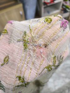 White Saree With Green Leaf Prints