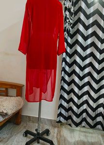 Red Chikankari Kurti