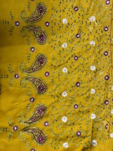 Yellow Floral & Paisley Embroidered Saree