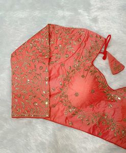Coral Embroidered Full Sleeves Blouse