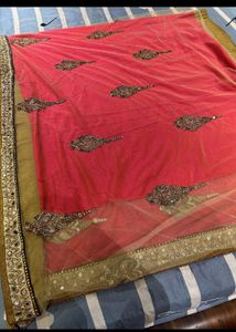 ‼️Today Only‼️Elegant Pink &amp; Cream Mirrorwork Sare