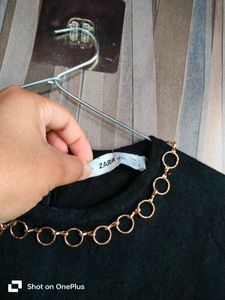 Zara Black Short Sleeve Top with Chain Detail