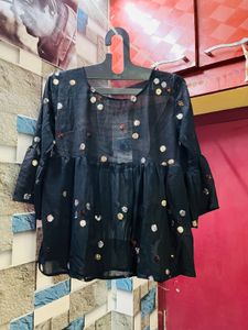 Embroidered Black Peplum Top