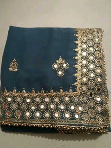 Elegant Grey Mirror Work Saree