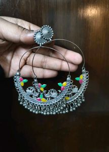 Silver Oxidised Ethnic Peacock Earrings