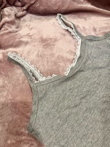 Grey Lace Trim Tank Top