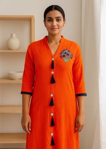 Orange Embroidered Kurta
