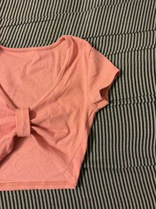 Cute Peach Crop Top with Bow