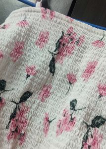 XS Size Cute White Top With Flower Print