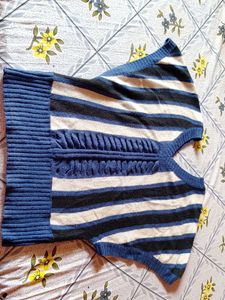 Striped V- Neck Knit Woolen Top