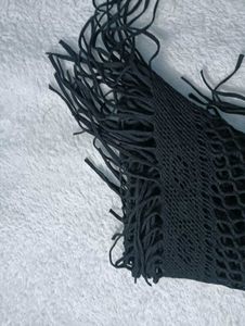Black Fishnet Fringe Shawl