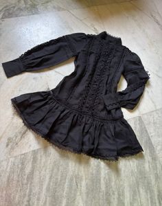 Cotton Lace Trim High Neck Dress